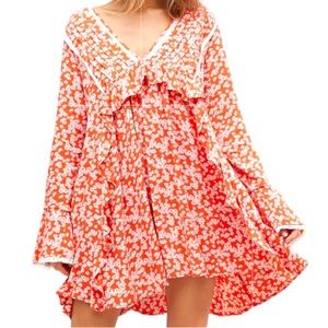 Free People Like You Best Long Sleeve Mini Dress, Paprika Size XS